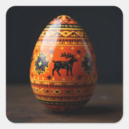 Embroidered Reindeer Easter Egg Quadratischer Aufkleber