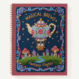 Embroidered Teapot Balloon & Mushroom Village Notizblock