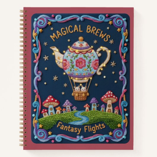 Embroidered Teapot Balloon & Mushroom Village Notizblock (Vorderseite)