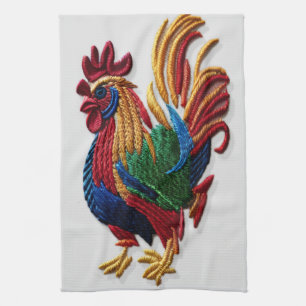 Embroidery rooster - Embroidery traditional animal Geschirrtuch