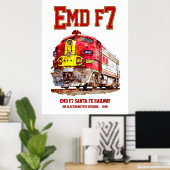 EMD F7 Santa Fe Warbonnet Diesel Locomotive. Poster (Heimbüro)