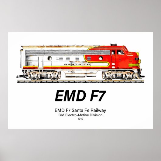 EMD F7 Santa Fe Warbonnet Diesel Locomotive. Poster (Vorne)