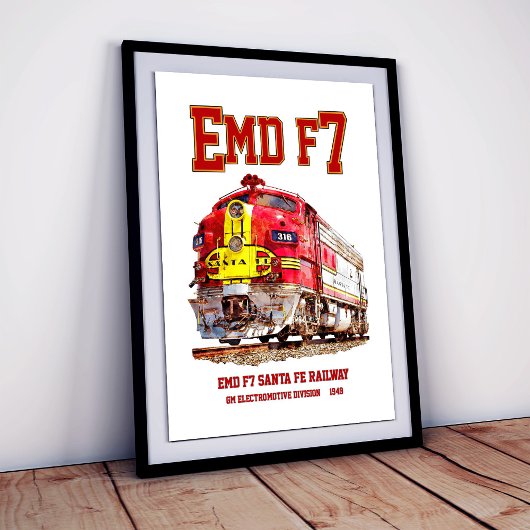 EMD F7 Santa Fe Warbonnet Diesel Locomotive. Poster
