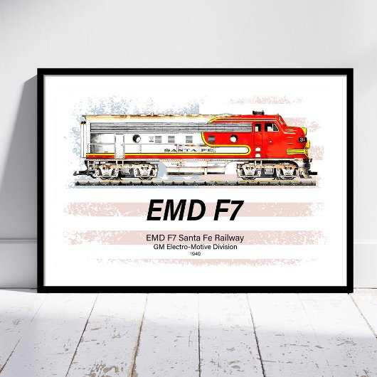 EMD F7 Santa Fe Warbonnet mit amerikanischer Flagg Poster