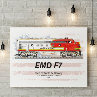 EMD F7 Santa Fe Warbonnet with American Flag. Fotodruck