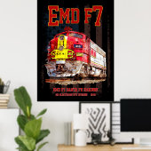 EMD F7 Santa Fe Warbonnet with American Flag. Poster (Heimbüro)