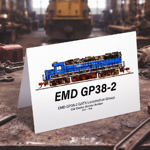 EMD GP38-2 Diesel Lokomotive GATX blau und weiß Dankeskarte