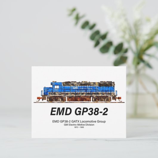 EMD GP38-2 Diesel Lokomotive GATX blau und weiß Postkarte (Stehend Vorderseite)