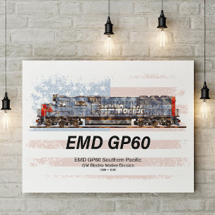 EMD GP60 Diesel Lokomotive und amerikanische Flagg Fotodruck