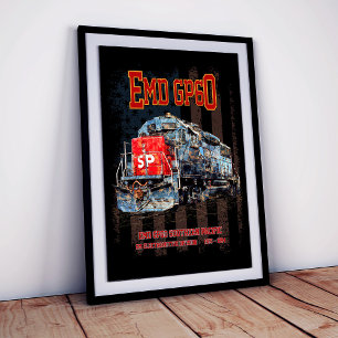 EMD GP60 Diesel Lokomotive und amerikanische Flagg Poster