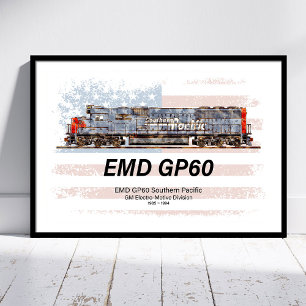 EMD GP60 Diesel Lokomotive und amerikanische Flagg Poster
