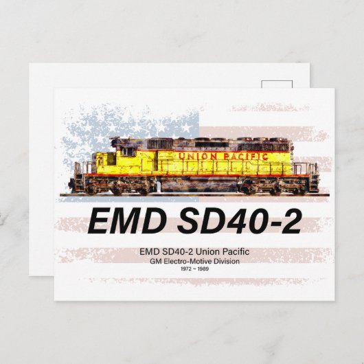 EMD SD40-2 Diesellokomotive. Amerikanische Flagge Postkarte (Vorne/Hinten)