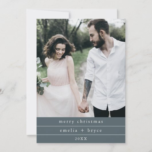 EMELIA Blue Simple Family Foto Frohe Weihnachten (Vorderseite)