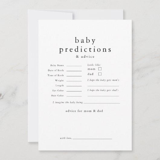 EMELIA Boho Baby Predictions Baby Shower Game Card Einladung (Vorderseite)