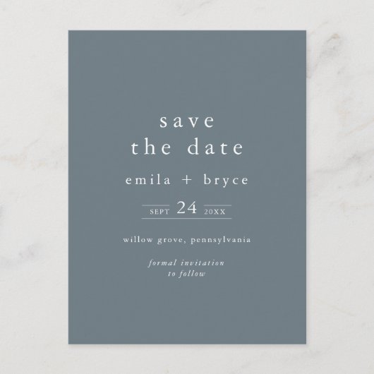 EMELIA Boho Navy Blue Simple Wedding Save the Date Einladungspostkarte (Vorderseite)