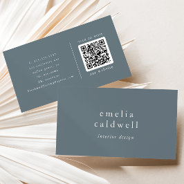EMELIA Dusty Blue Minimalistisch Boho Minimal QR C Visitenkarte