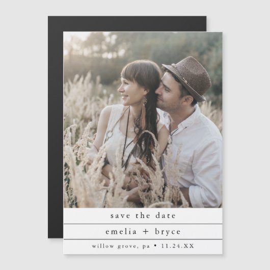 EMELIA Einzigartiges Foto - Neutrale Hochzeit rett Magneteinladung (Vorne/Hinten)