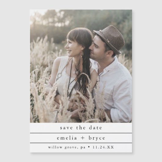 EMELIA Einzigartiges Foto - Neutrale Hochzeit rett Magneteinladung (Vorderseite)