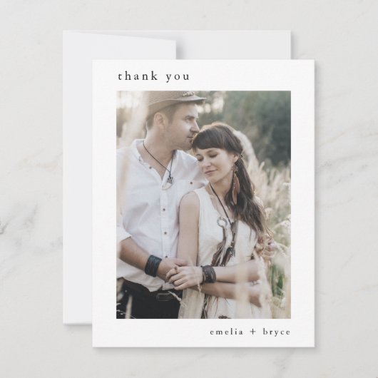 EMELIA Flat Einzigartiges rustikales neutrales Fot Dankeskarte (Vorderseite)