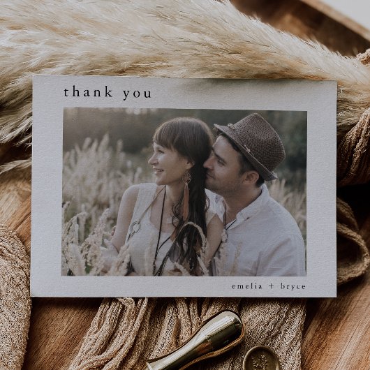 EMELIA Flat White Black Boho Rustic Foto Wedding Dankeskarte