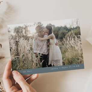 EMELIA Foto Minimal Dusty Blauer Rustikale Hochzei Save The Date