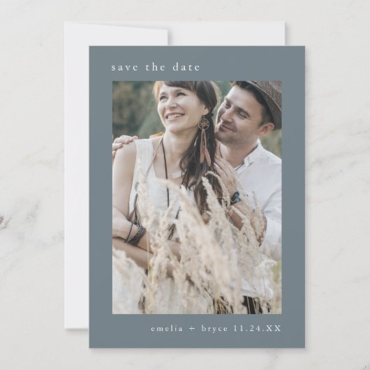 EMELIA Foto Winter Minimalistisch Dusty Blue Weddi Save The Date (Vorderseite)