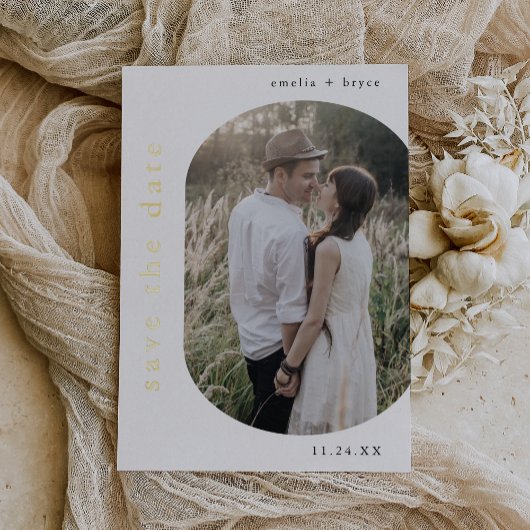 EMELIA Gold Foil Boho Moderne Hochzeit speichern d Folieneinladung