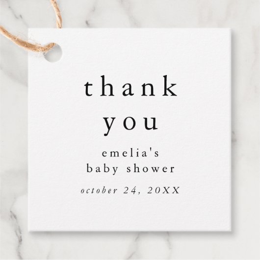 EMELIA Minimal Rustic Simple Baby Shower Vielen Da Geschenkanhänger (Vorderseite)