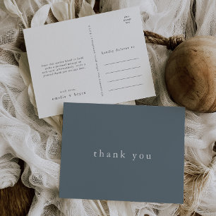 EMELIA Minimal Staubblau Rustikale Hochzeits-Danke Postkarte