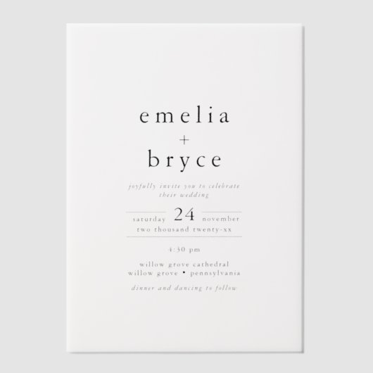 EMELIA Modern Boho Minimalistische, einzigartige S Pergament Einladungen (Vorderseite)