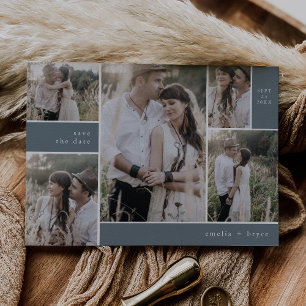 EMELIA Multi Foto Dunkelblau Boho Vintage Hochzeit Save The Date