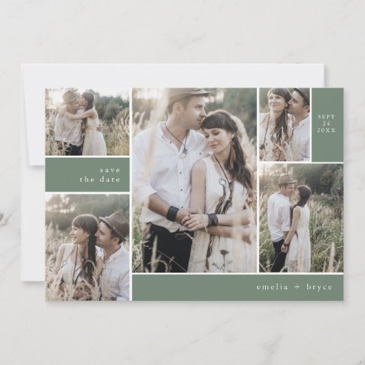 EMELIA Multi Foto Simple Boho Sage Rustikale Hochz Save The Date (Vorderseite)