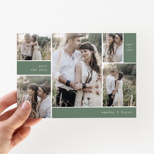 EMELIA Multi Foto Simple Boho Sage Rustikale Hochz Save The Date