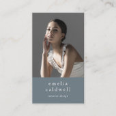 EMELIA Navy Rustic Minimal Dusty Blue Boho Foto Visitenkarte (Vorderseite)