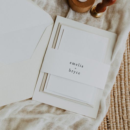 EMELIA Neutral White Black Rustic Simple Wedding Einladungsbanderole