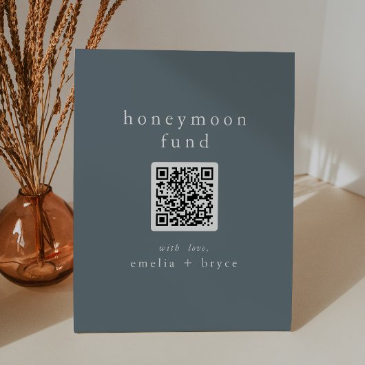 EMELIA QR Code Navy Boho Wedding Honeymoon Fund Sockelschild