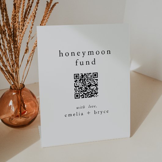 EMELIA QR Code Simple Boho Wedding Honeymoon Fund Sockelschild