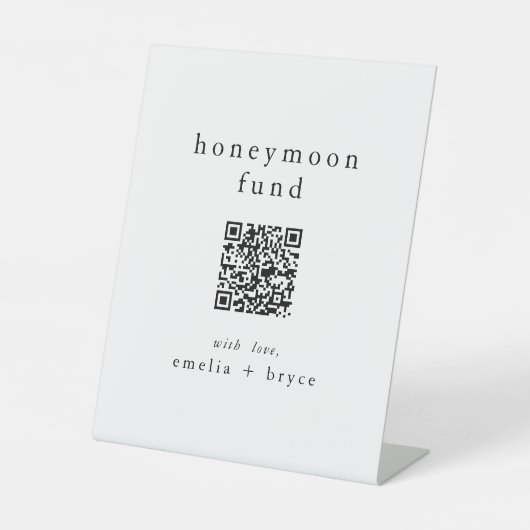 EMELIA QR Code Simple Boho Wedding Honeymoon Fund Sockelschild (Vorderseite)