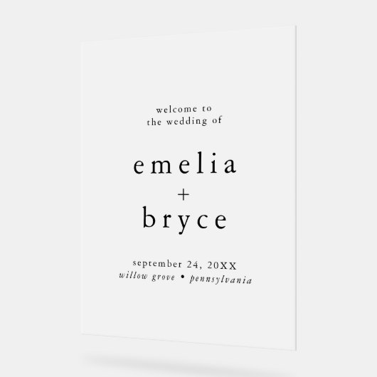 EMELIA Rustic Simple Modern Boho Wedding Willkomme Acrylschild (Winkel)