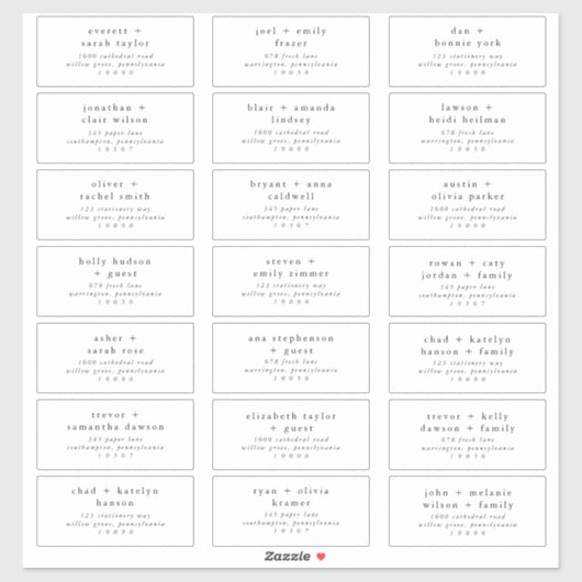 EMELIA Rustic Simple Wedding Guest Address Labels (Blatt)