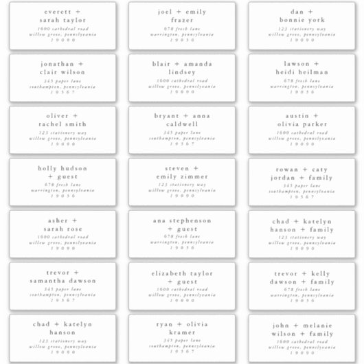 EMELIA Rustic Simple Wedding Guest Address Labels (Vorderseite)