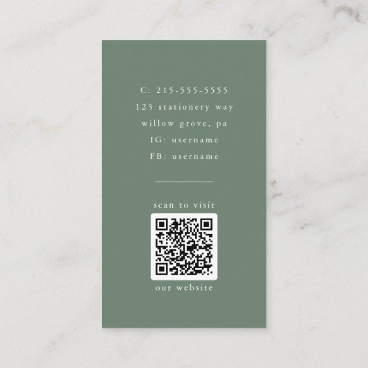 EMELIA Sage Green Boho Rustic Simple Modern Foto Visitenkarte (Rückseite)