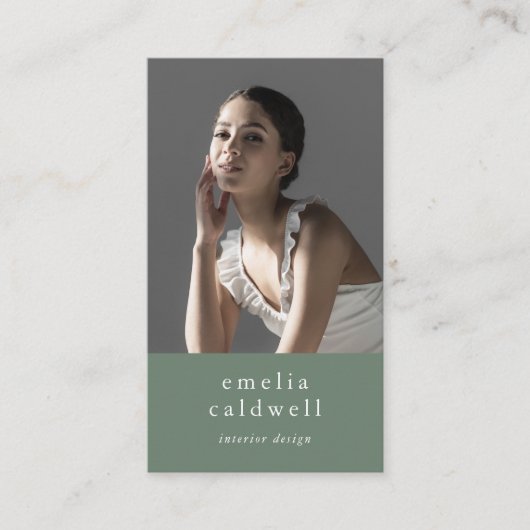 EMELIA Sage Green Boho Rustic Simple Modern Foto Visitenkarte (Vorderseite)