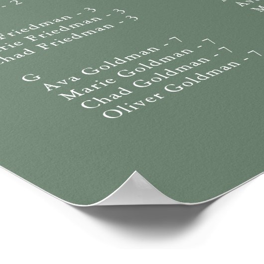 EMELIA Sage Modern Wedding Seating Chart Template Poster (Ecke)