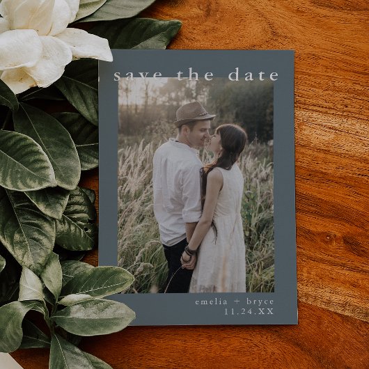 EMELIA Silver Foil Navy Blue Wedding Save the Date Folieneinladung