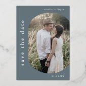 EMELIA Silver Foil Navy Boho Hochzeit speichern da Folieneinladung (Vorderseite)