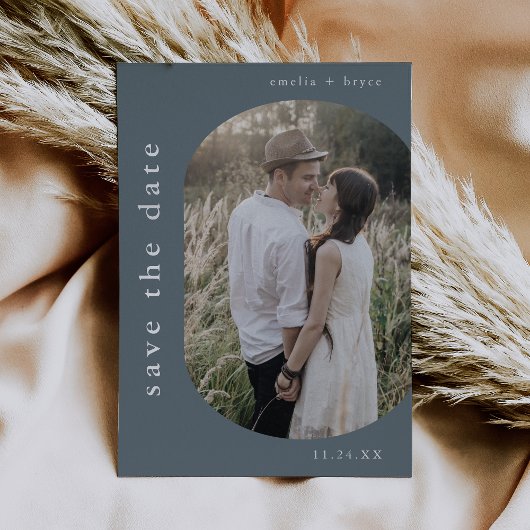 EMELIA Silver Foil Navy Boho Hochzeit speichern da Folieneinladung