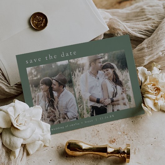 EMELIA Silver Foil Sage Wedding Save the Date Folieneinladung