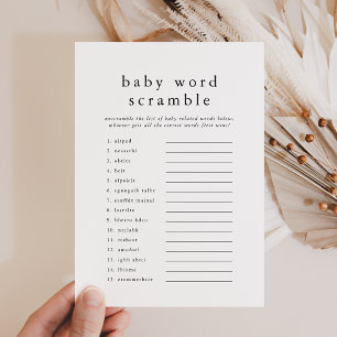 EMELIA Simple Baby Show Word Scramble Game Card Einladung