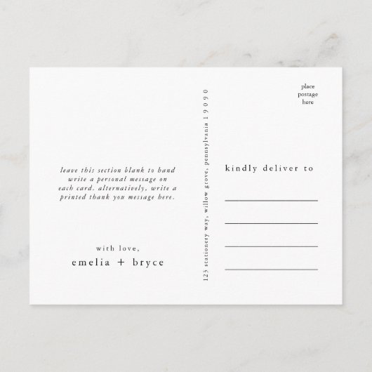 EMELIA Simple Modern Boho Einzigartige Hochzeit Vi Postkarte (Rückseite)